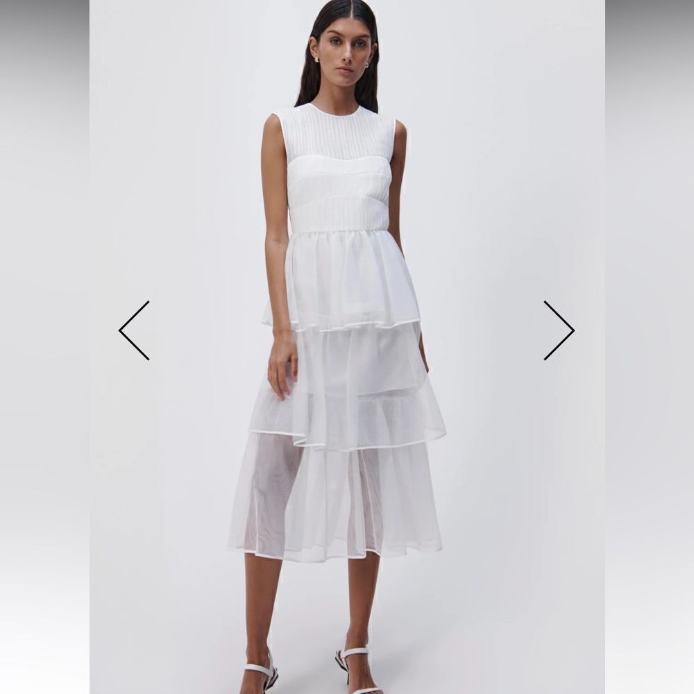 NWT Jonathan SIMKHAI The Benton Tulle Plisse Midi Dress in White Size 12